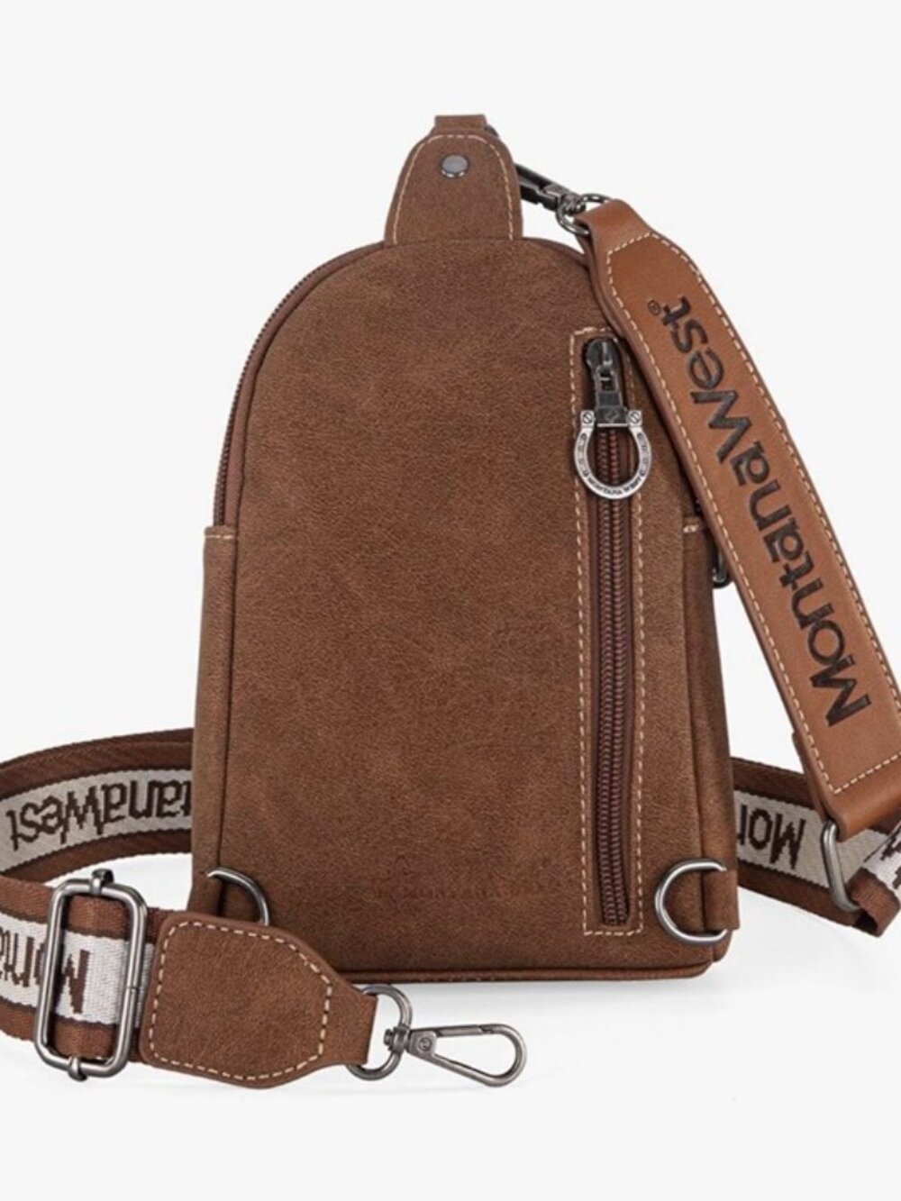 Montana West Western Crossbody Sling Bag Brown Tooled Studded Longhorn Skull NWT - Picture 2 of 6